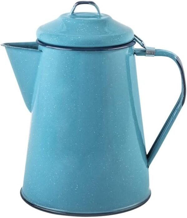 Cinsa Enamelware Coffee Pot (Turquoise Color) - 8 Cups - Camping Essentials - Hot Water for Coffee and Tea - Light and Resistant