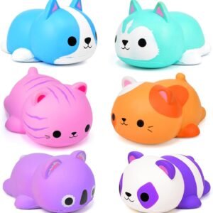 Cat Squishies Stress Balls for Adults Kids: 6PCS Jumbo Animal Squishies Slow Rising Fidget Sensory Toys Classroom Prizes Party Favors Valentines Gifts Easter Goodie Bags Christmas Stocking Stuffers