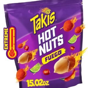 Takis Fuego Hot Nuts 15.02 oz Sharing Size Resealable Bag, Hot Chili Pepper & Lime Flavored Extreme Spicy Double-Crunch Peanuts